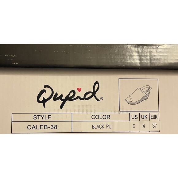 Qupid Caleb Wedge Sandal Heels Black Espadrille Womens Size 6 - Picture 6 of 7